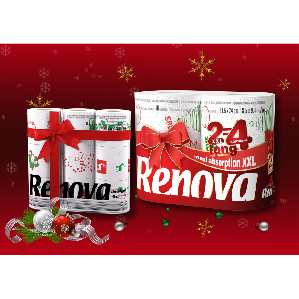 Renova Gift Set Xmas 9 x Toilet Rolls & 2 x XXL Kitchen Rolls