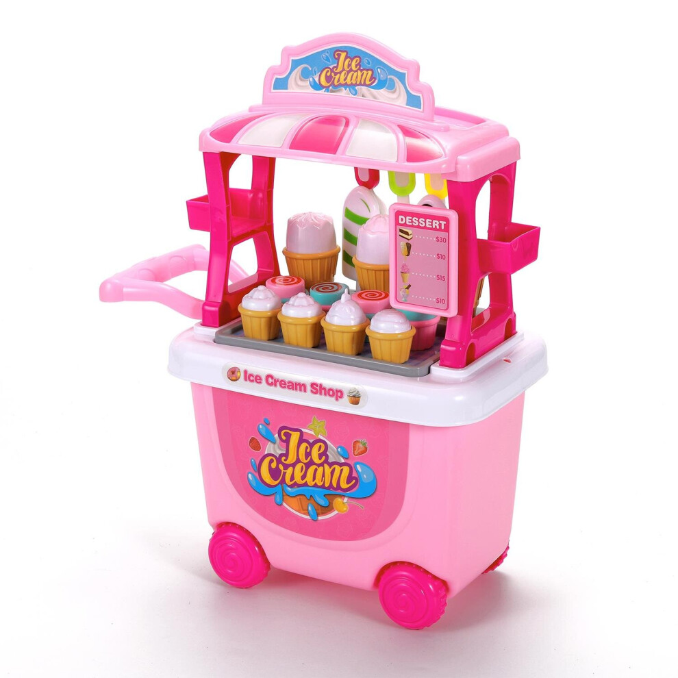 SOKA 27 pcs Ice Cream Trolley Shop Cart Toy Pretend Play Food