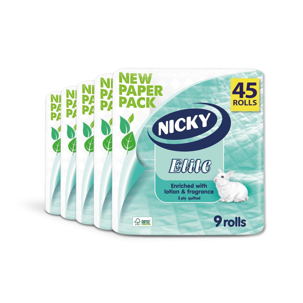 Nicky Elite 3 Ply Soft Luxurious Talc Scent 45 Toilet Tissue Rolls