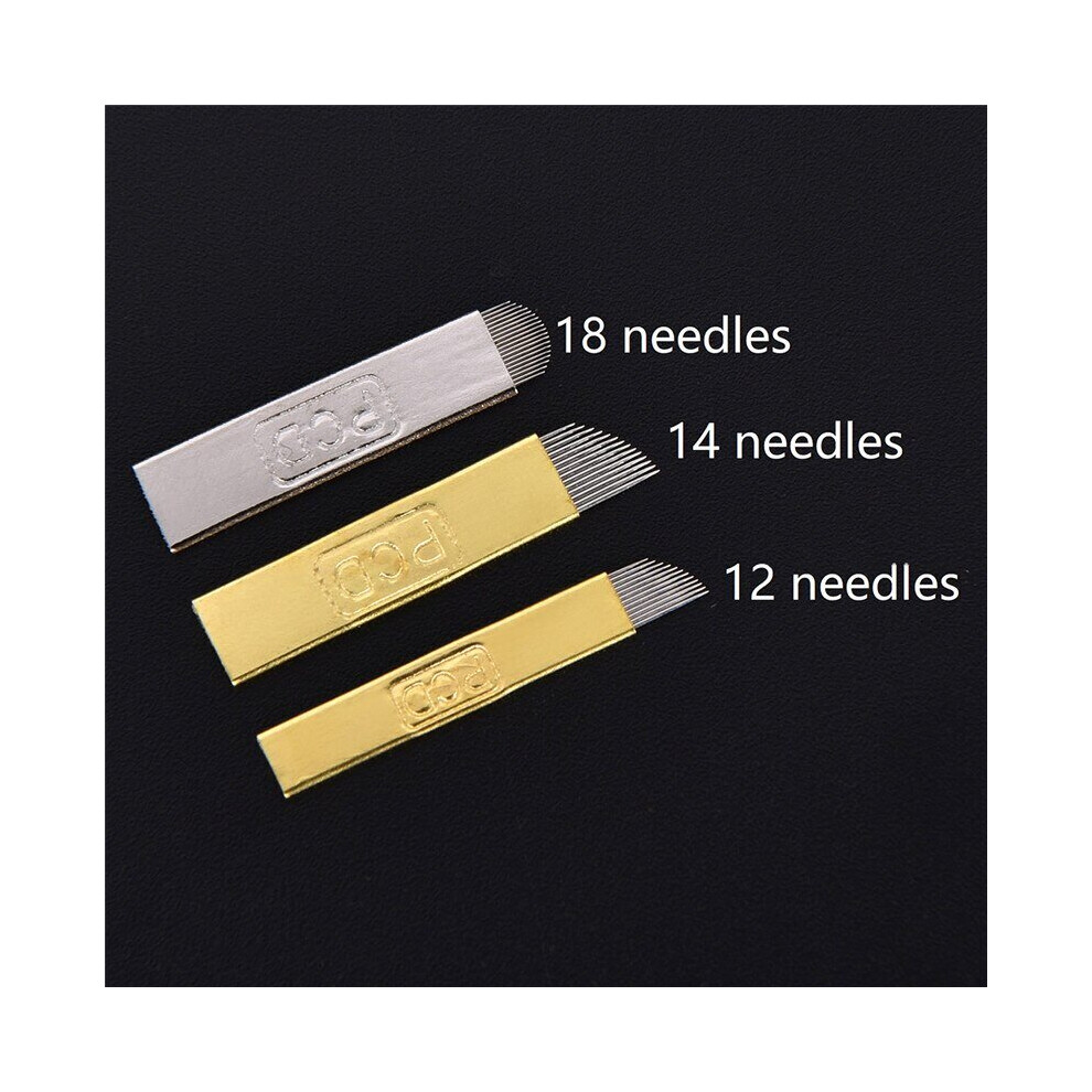 Lahdek 50Pcs Pcd 12 14 18 Pins Microblading Needles Permanent Makeup Blades Manual Eyebrow Tattoo Curved Blade Needles For Tattoo Pen