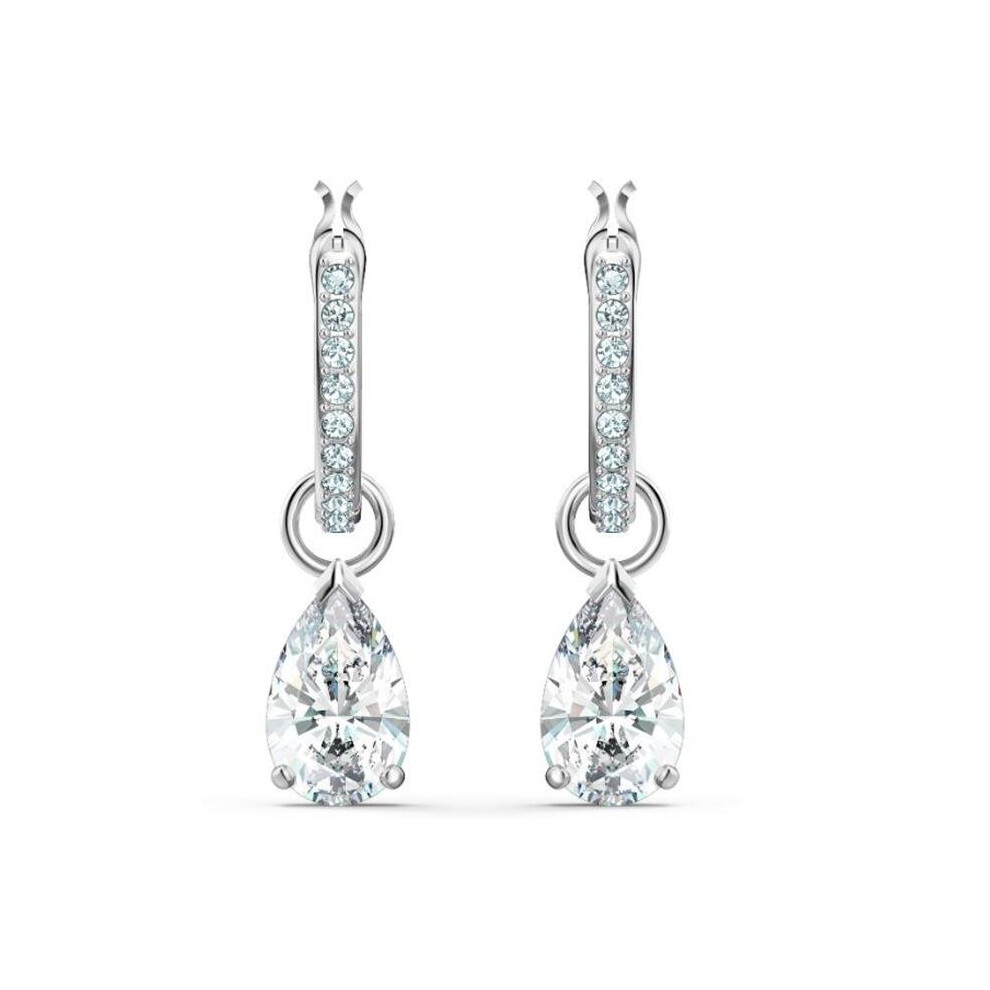 Swarovski 5563119 Attract Pear Mini Hoop Earrings Rhodium-Plated With Removable Drop White