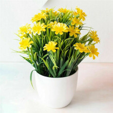 (Yellow) Fake Flower W/Pot Artificial Garden Home Decor