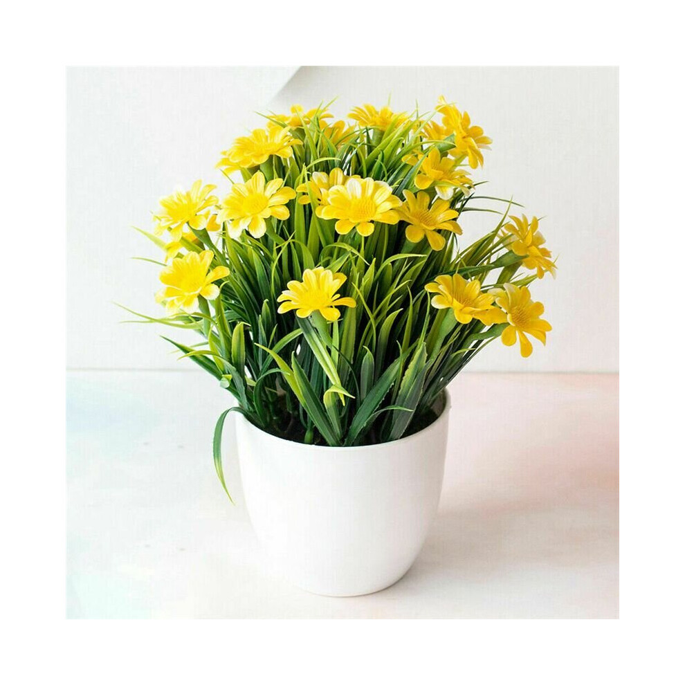 (Yellow) Fake Flower W/Pot Artificial Garden Home Decor
