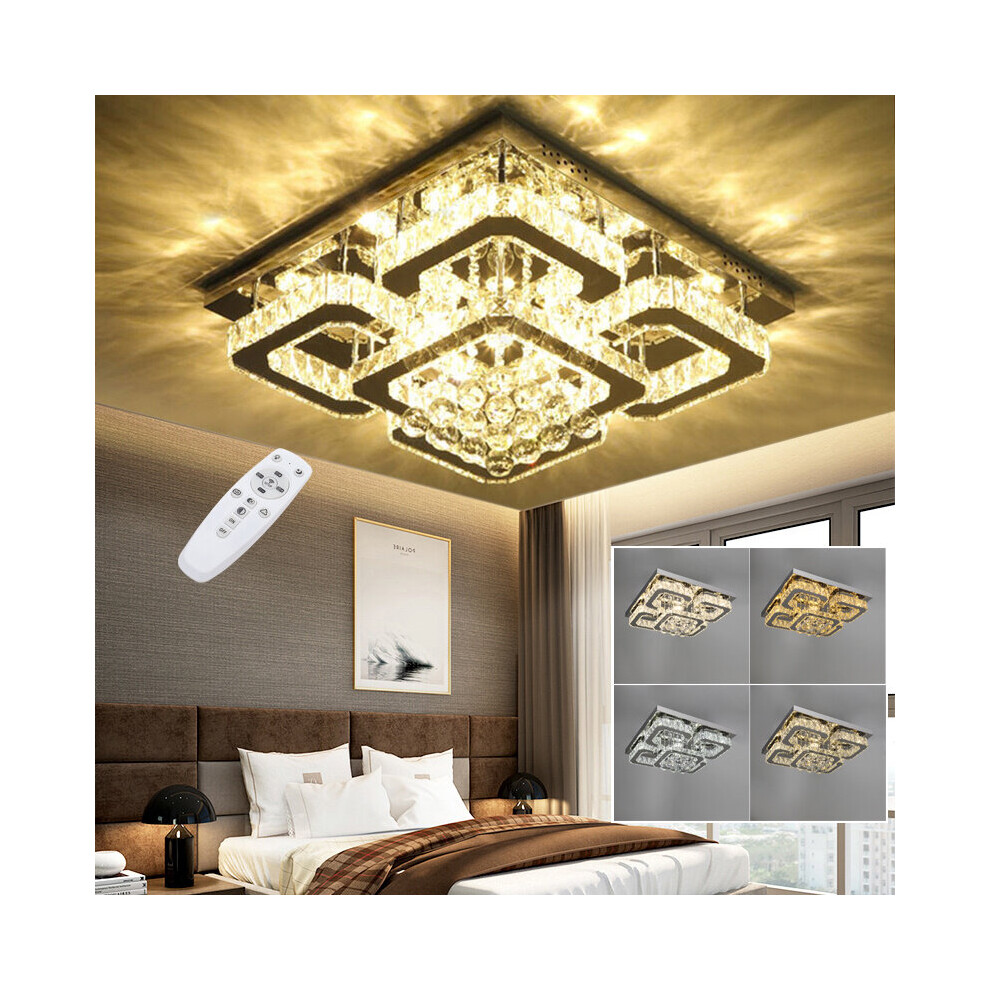 (50cm Square, Adjustable) Modern LED Ceiling Light Crystal Flush Chandelier