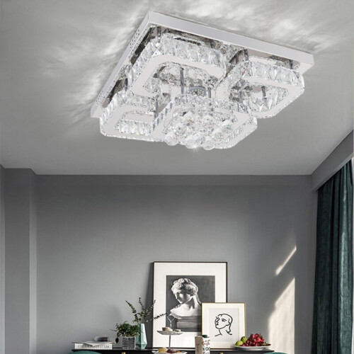 Living And Home (50cm Square, Cool White) Modern LED Ceiling Light Crystal Flush Chandelier 1