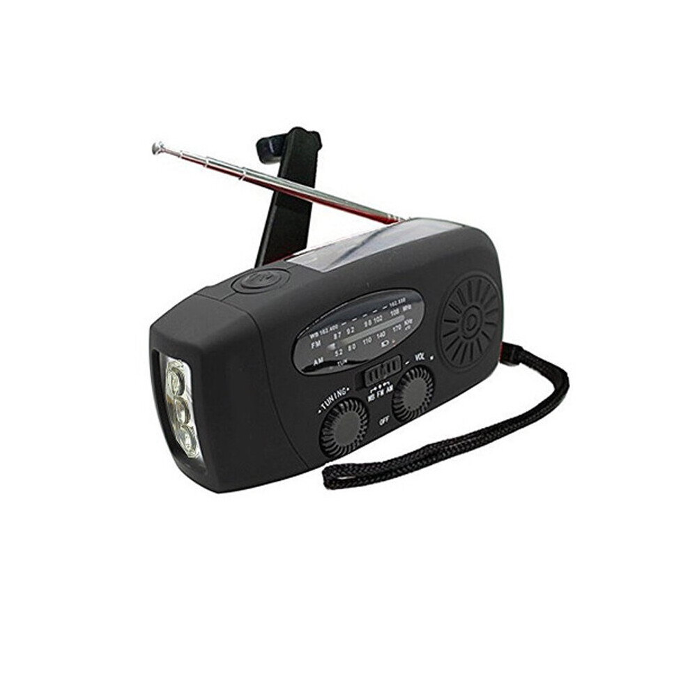 (Black) AM FM WB Emergency Solar Hand Crank Portable Radio With Dynamo And Flashlight