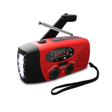 (Red) AM FM WB Emergency Solar Hand Crank Portable Radio With Dynamo And Flashlight