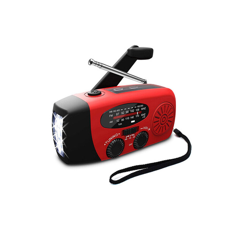 (Red) AM FM WB Emergency Solar Hand Crank Portable Radio With Dynamo And Flashlight