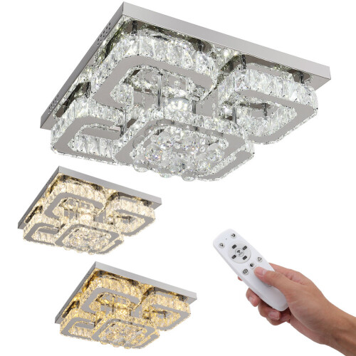 Living And Home (50cm Square, Adjustable) Modern LED Ceiling Light Crystal Flush Chandelier 1