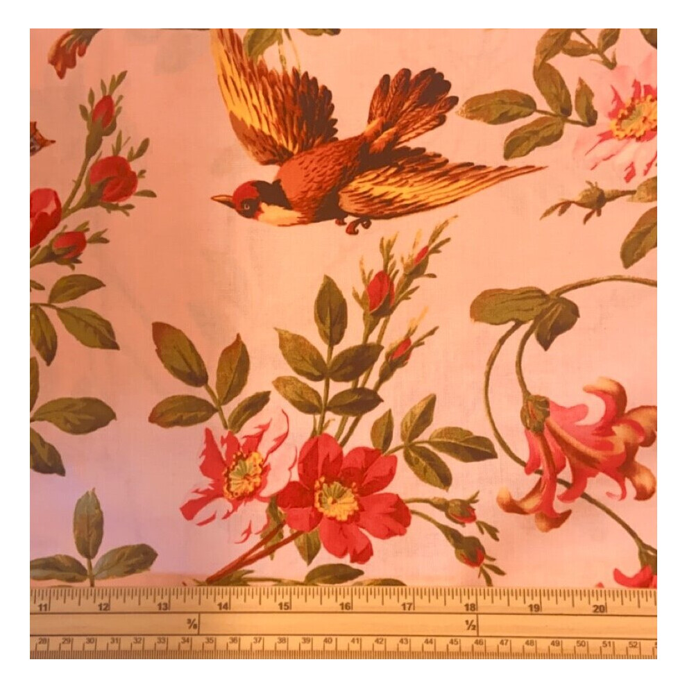 Fat Quarter Club House Birds Floral On Pink 100% Cotton Fabric