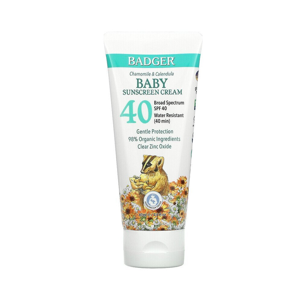 Badger Company, Baby Sunscreen Cream, SPF 40, Chamomile & Calendula