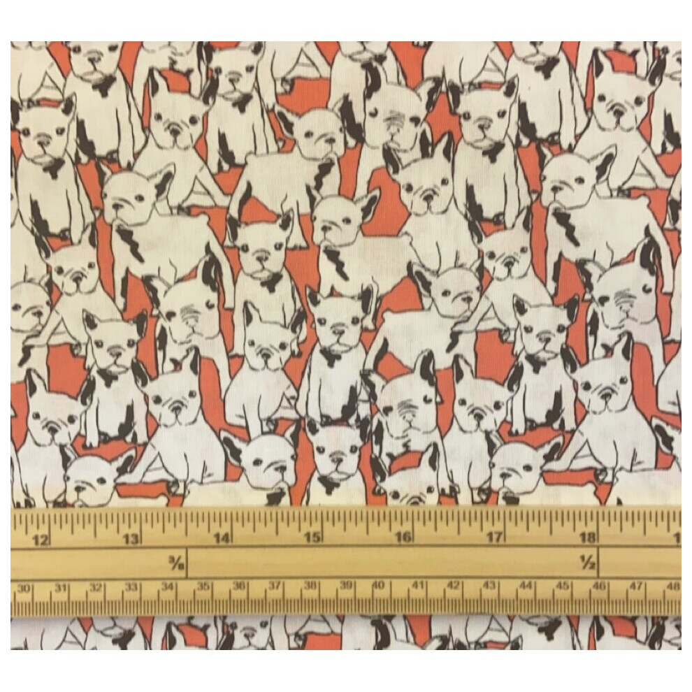 Fat Quarter Lil Doggie French Bull Dogs On Red 100% Cotton Quilting Fabric