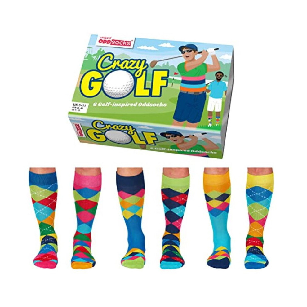 United Oddsocks Box Of 6 Mens Odd Socks Crazy Golf Size UK 6-11