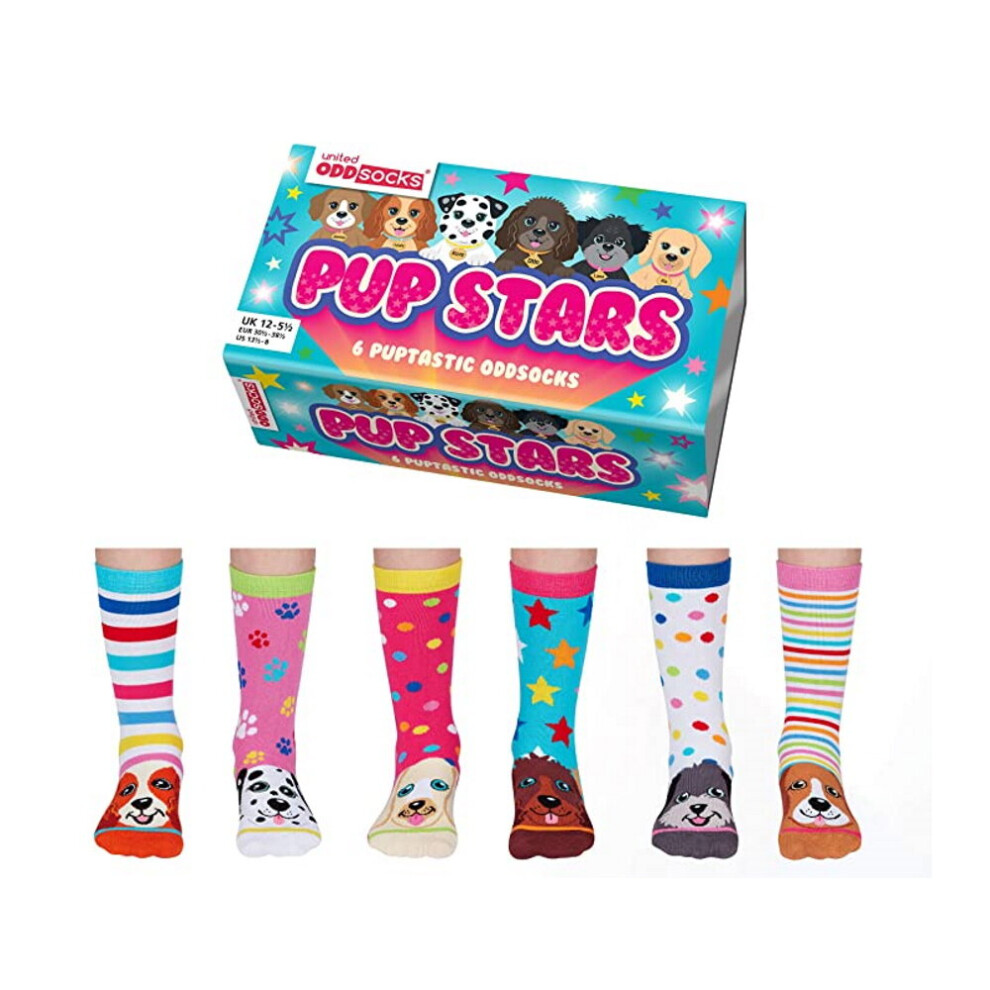 United Oddsocks Pup Stars 6 Oddly Coordinated Kids Socks UK 12-5.5