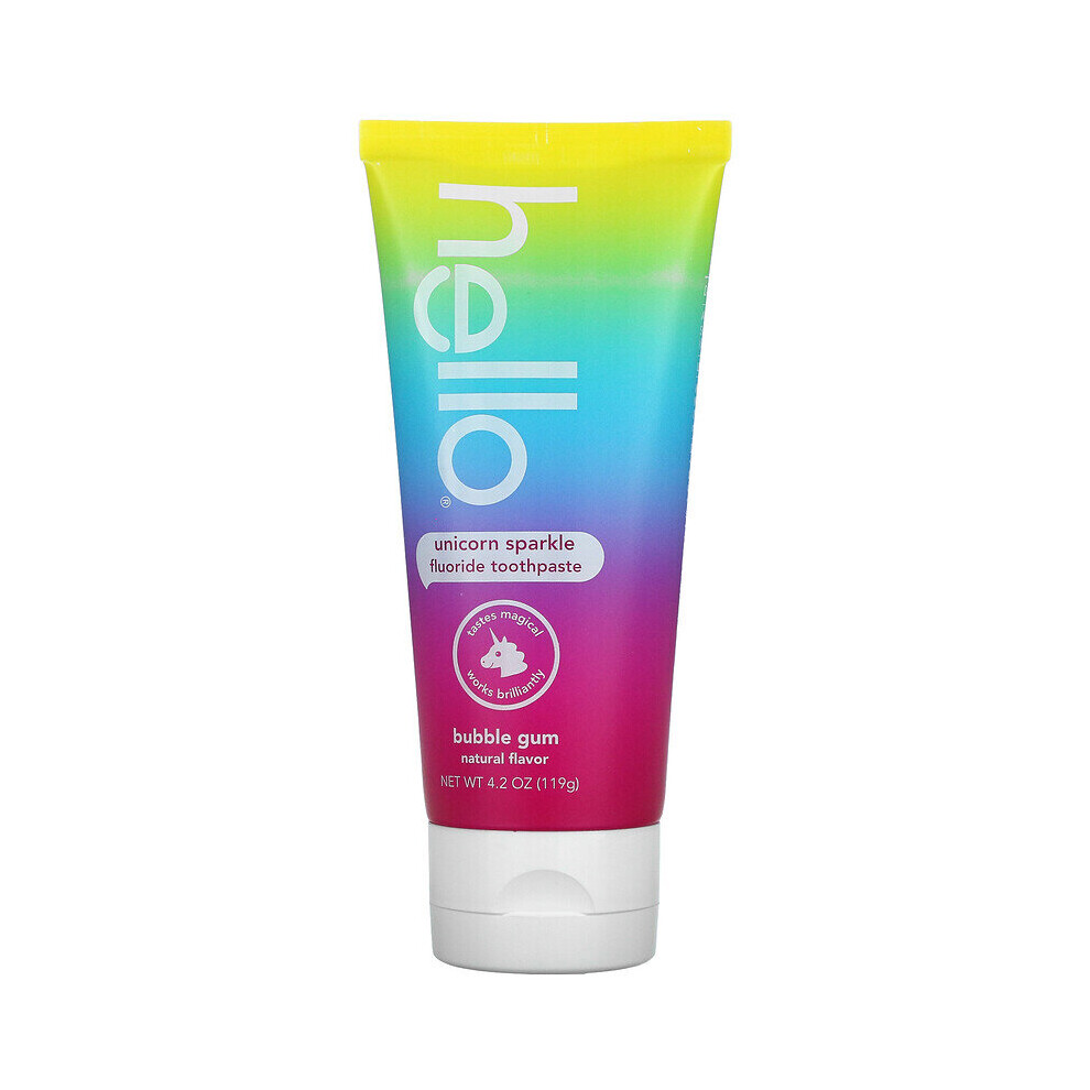 Hello, Kids, Unicorn Sparkle Fluoride Toothpaste, Ages 2+, Bubble Gum