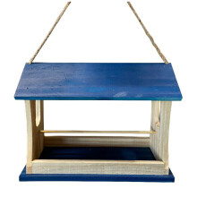 Blue Large Natural Wood Hanging Wild Garden Bird Feeding Table Roof & Perch 9012