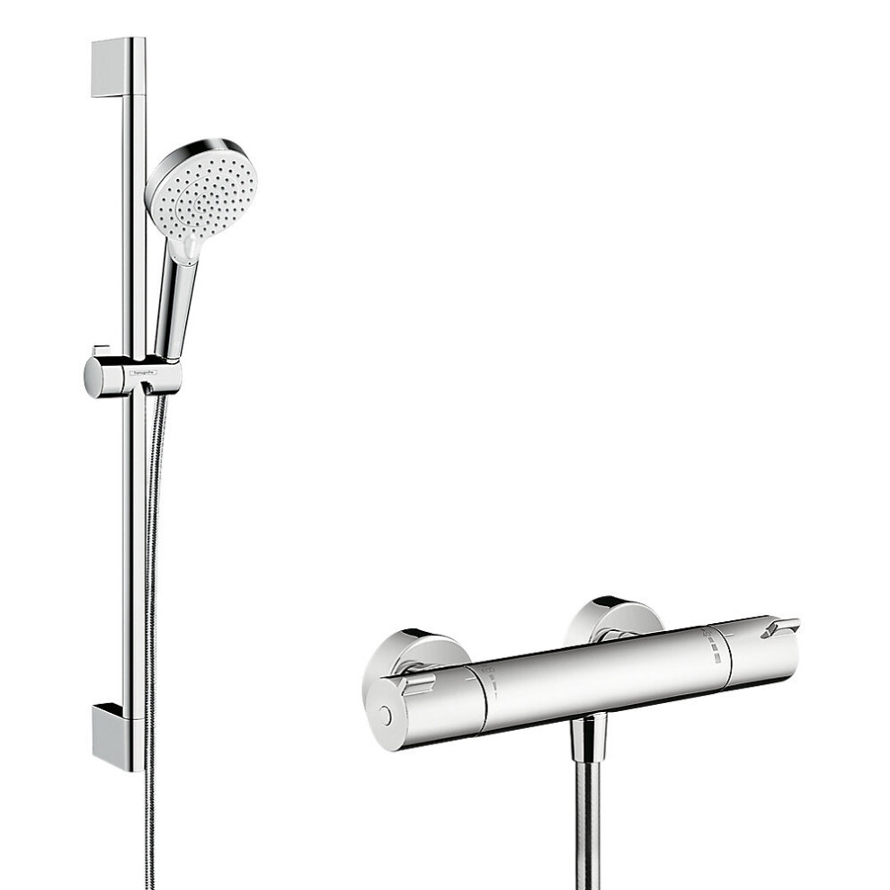 Hansgrohe Ecostat HP Rear-Fed Exposed Silver/White Thermostatic Mixer Shower