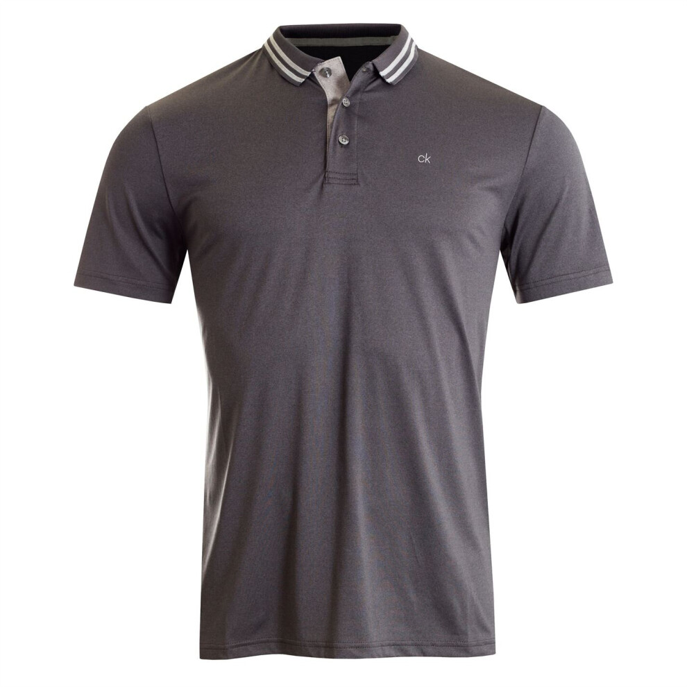 (Charcoal Marl, L) Calvin Klein Golf Mens G Mdsn Tech Polo Shirt Short Sleeve Performance Top