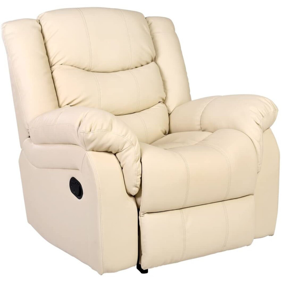 More4homes (Cream) Seattle Bonded Leather Recliner Armchair Sofa Home Lounge Chair Reclining Gaming