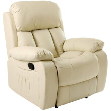 (Cream) Chester Heated Massage Recliner Bonded Leather Chair Sofa Lounge Gaming Home Armchair