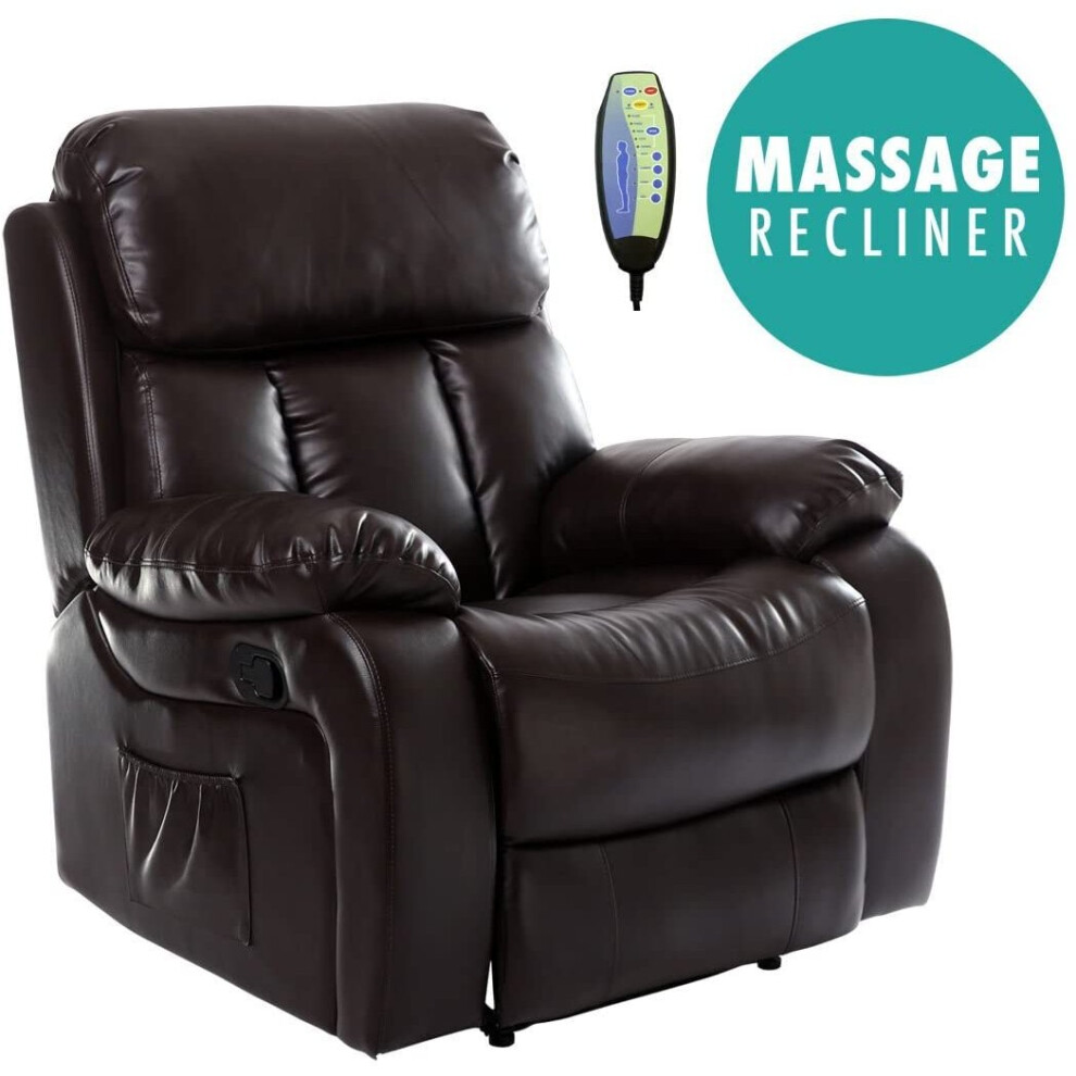(Brown) Chester Heated Massage Recliner Bonded Leather Chair Sofa Lounge Gaming Home Armchair