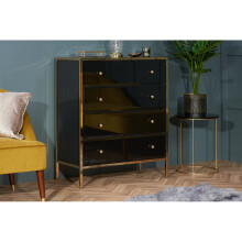 Birlea Fenwick Luxury Black Glass and Gold Framed 4 Drawer Chest