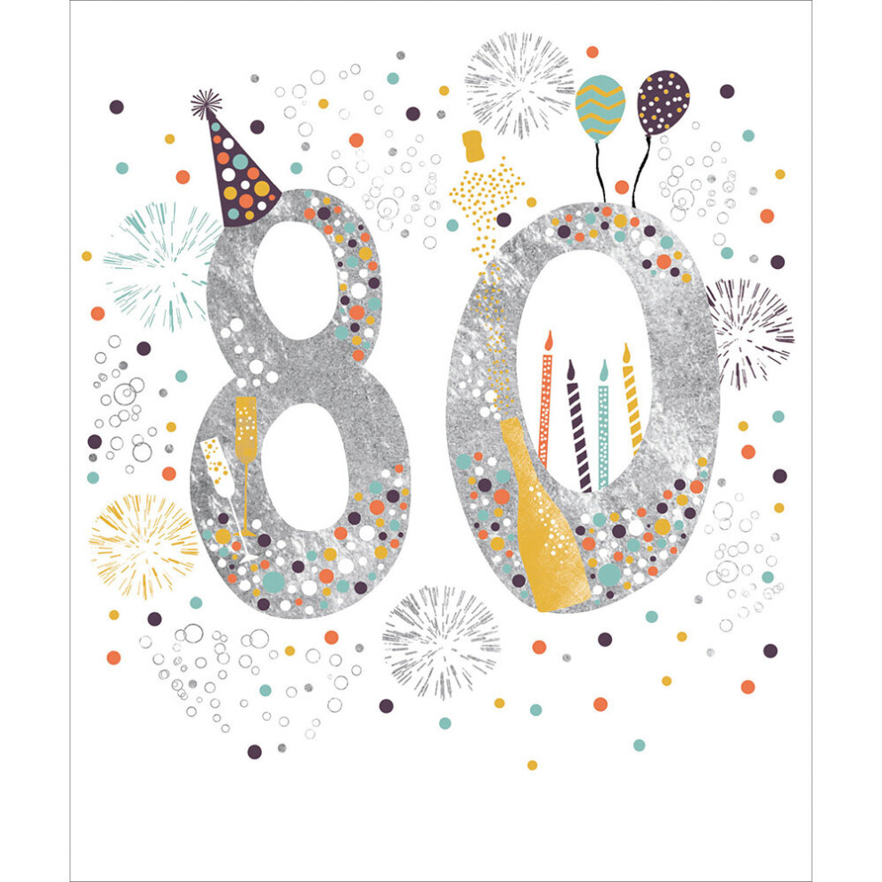 80 Today Birthday Celebration Pretty Silver Foiled 80th Birthday Greeting Card