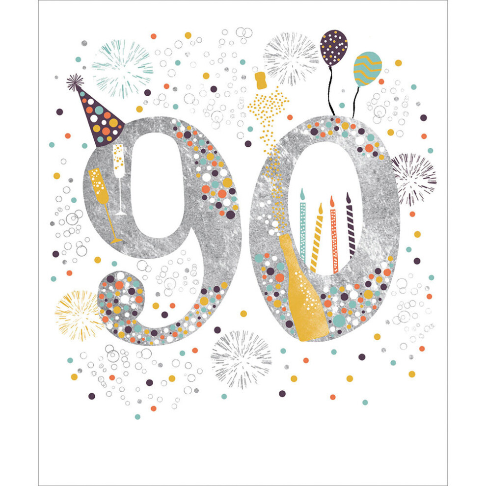 90 Today Birthday Celebration Pretty Silver Foiled 90th Birthday Greeting Card