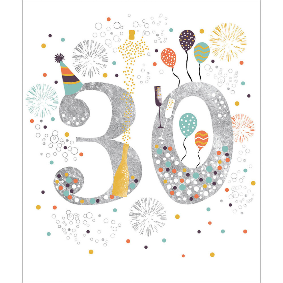 30 Today Birthday Celebration Pretty Silver Foiled 30th Birthday Greeting Card