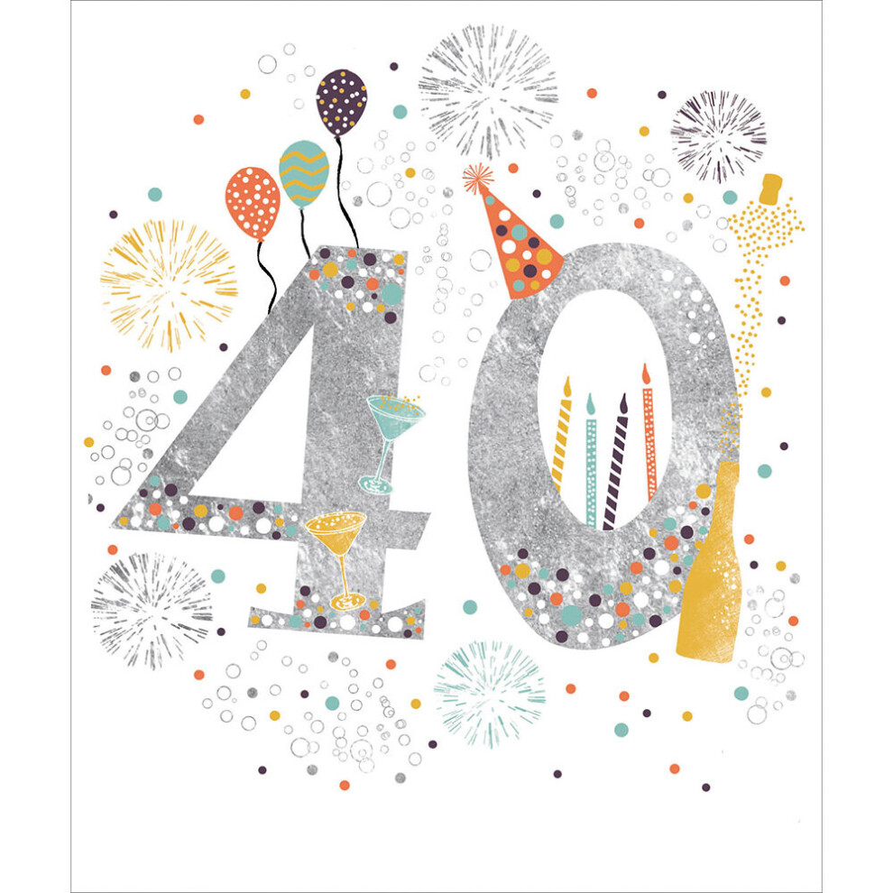 Woodmansterne 40 Today Birthday Celebration Pretty Foiled 40Th Birthday Greeting Card Silver