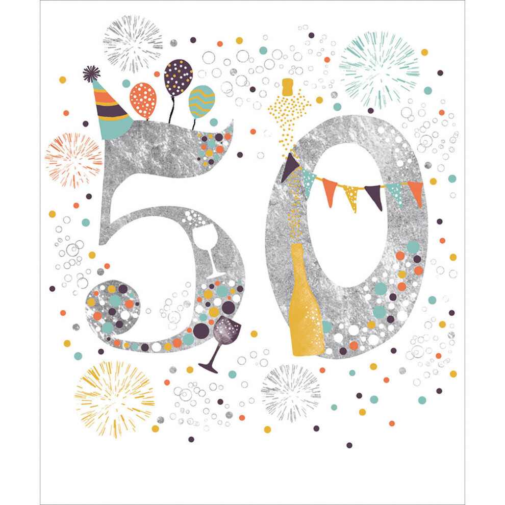 50 Today Birthday Celebration Pretty Silver Foiled 50th Birthday Greeting Card