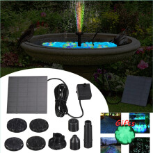 (Square Solar Fountain + Free glowing pebbles) Solar Powered Fountain with LED Lights | Solar Bird Bath Pump