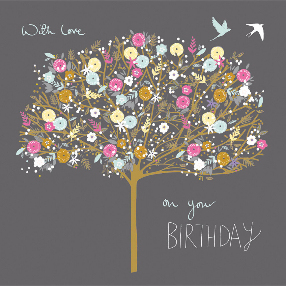 With Love Floral Tree Foiled Birthday Greeting Card Woodmansterne Cards