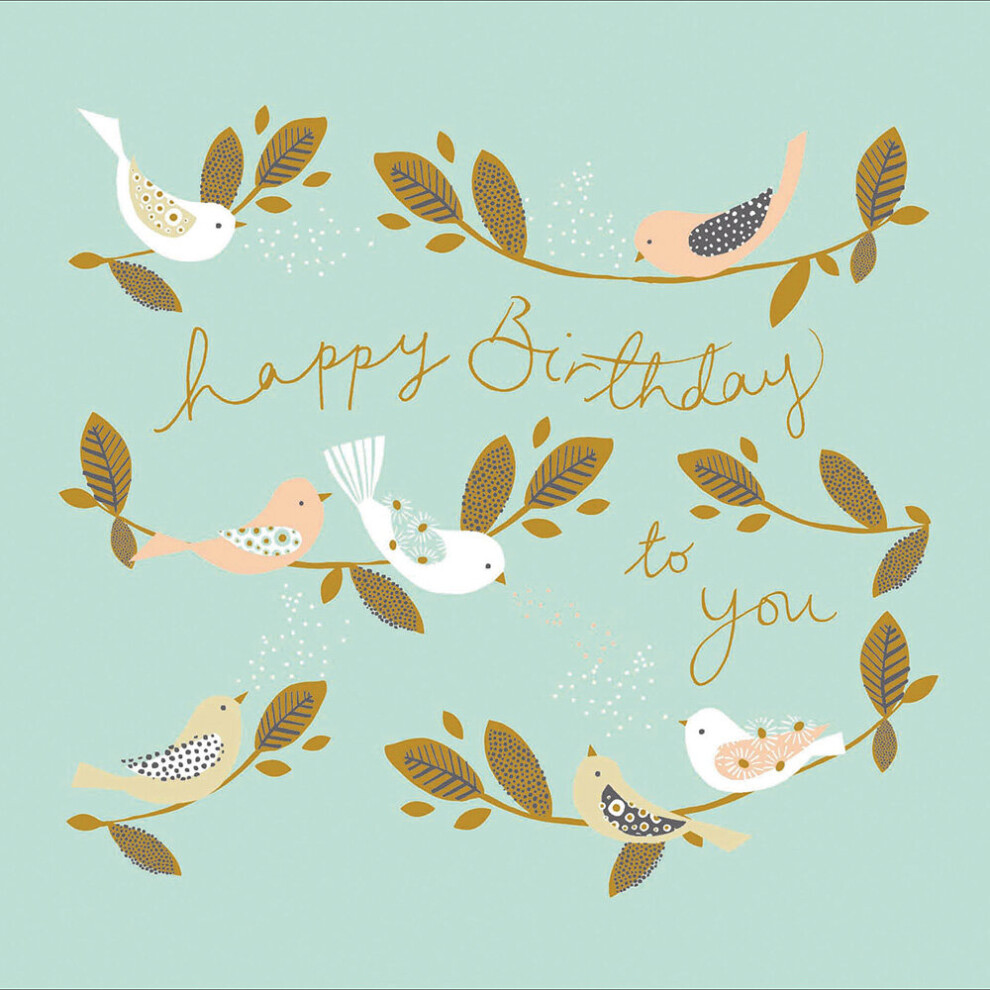 Happy Birthday Perched Birds Foiled Birthday Greeting Card Woodmansterne Cards