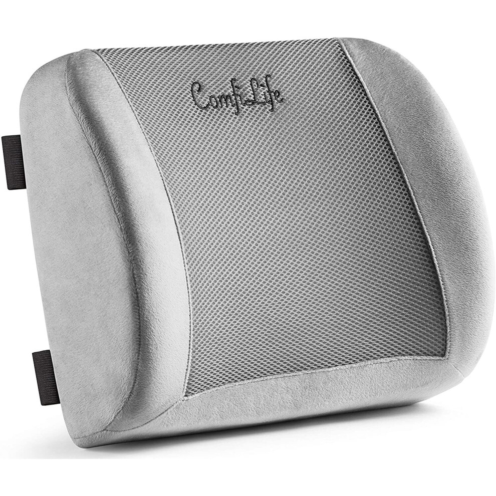 Comfilife Cuscino Per Supporto Lombare Per Sedia Da Ufficio E Sedile Auto, In Memory Foam, Con Cinghia Regolabile E Rete 3D Traspirante (Grigio)-image