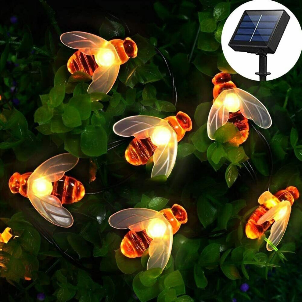 (5M 20LEDs) 5M 6.5M 7M 12M 8 Modes Honey Bee LED Solar String Lights Outdoor Waterproof Patio Garden Decor