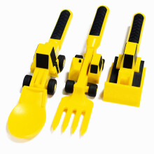 Dinneractive Utensil Set for Kids - Construction Themed Fork and Spoon for Toddlers and Young Children - 3 Piece Set