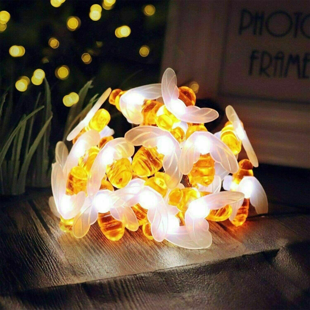 (6.5M 30LEDs Solar Powered) 1.5M-12M Solar Battery Powered LED Sting Fairy Lights Garden Decor Cute Honey Bee