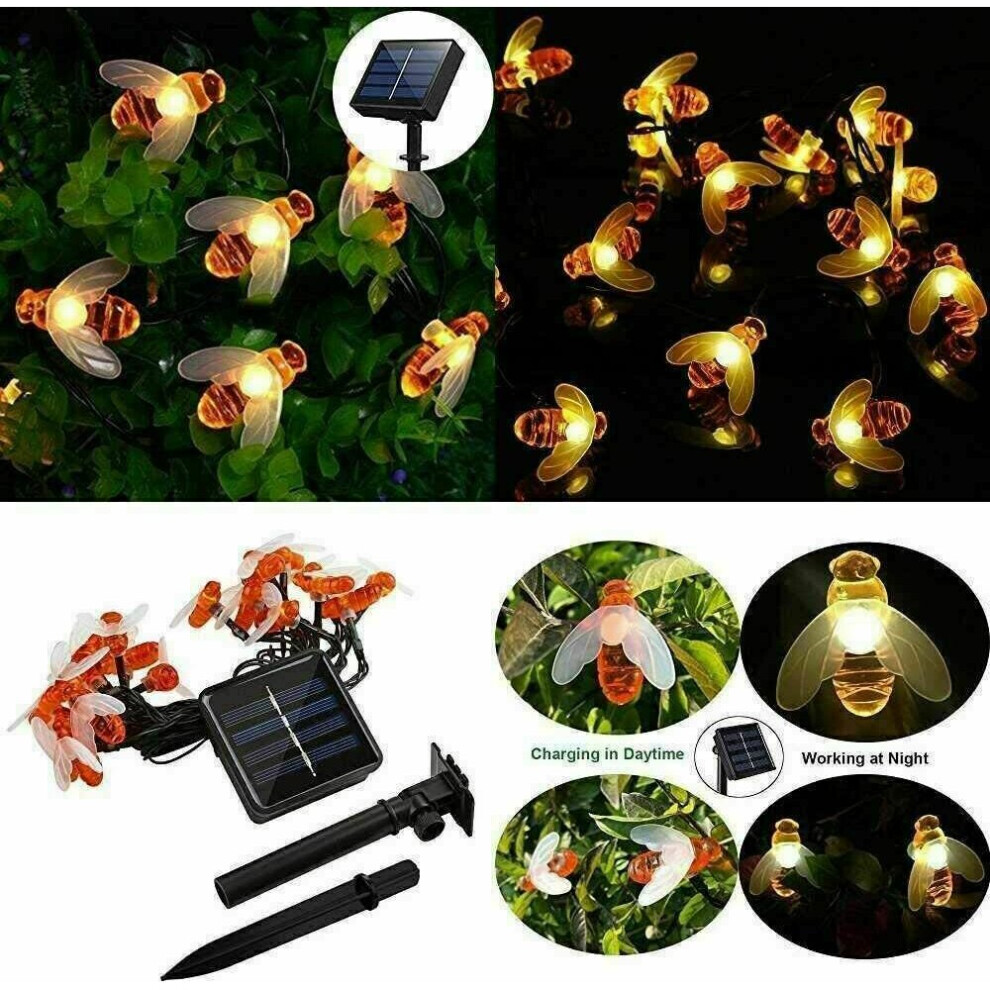 (7M 50LEDs Solar Powered) 1.5M-12M Solar Battery Powered LED Sting Fairy Lights Garden Decor Cute Honey Bee