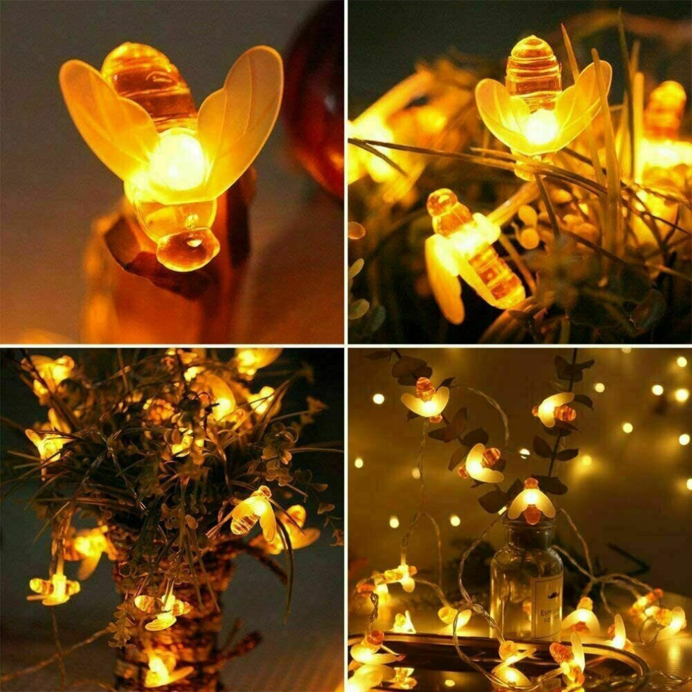 (6M 40LEDs Battery Powered) 1.5M-12M Solar Battery Powered LED Sting Fairy Lights Garden Decor Cute Honey Bee