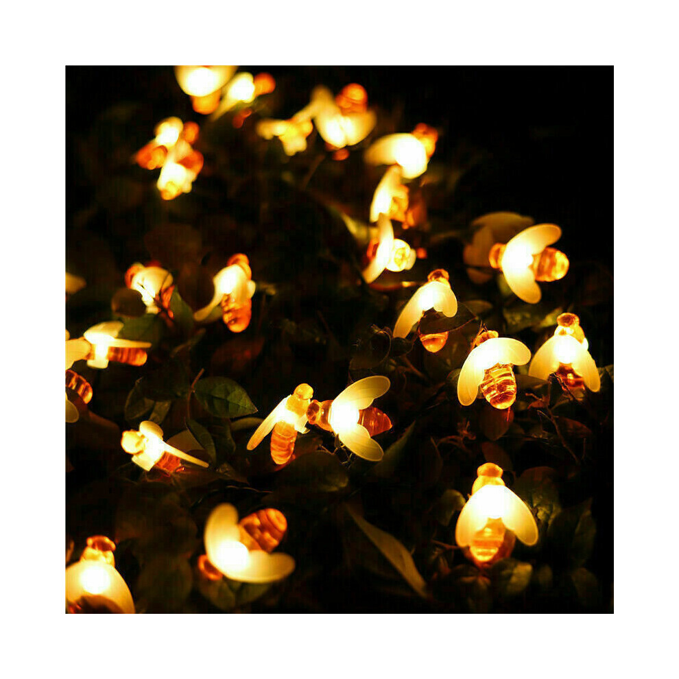 (3M 20LEDs Battery Powered) 1.5M-12M Solar Battery Powered LED Sting Fairy Lights Garden Decor Cute Honey Bee