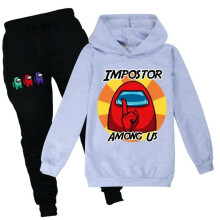 (Gray, 7-8 Years) Kids Imposter Among Us Tracksuit Set Hoodie Sweatshirt Pants Lounge Wear Outfits