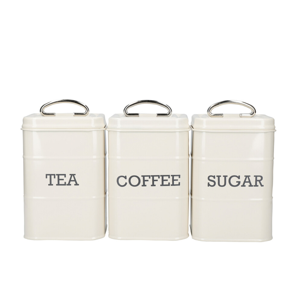 Antique Cream Tea, Coffee and Sugar Canisters in Gift Box, Steel