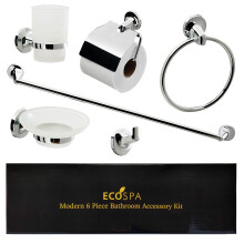 EcoSpa 6-Piece Chrome Bathroom Accessory Set for Cloakroom - Wall-Mounted, Modern Finish