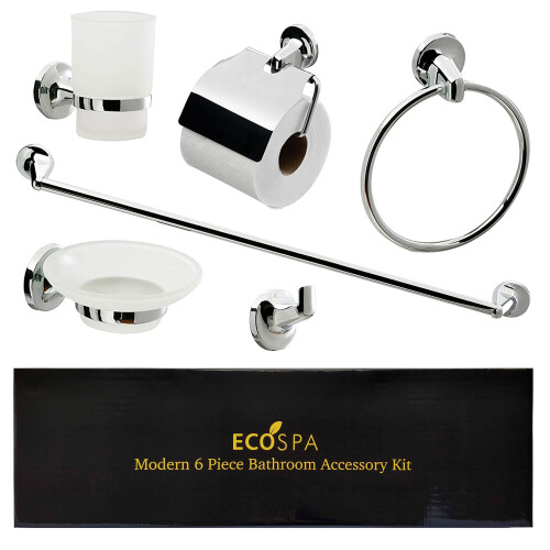 EcoSpa 6-Piece Chrome Bathroom Accessory Set for Cloakroom - Wall-Mounted, Modern Finish