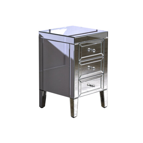 Birlea Valencia Mirrored Glass 3 Drawer Bedside Table with Mock Crystal Handles 1