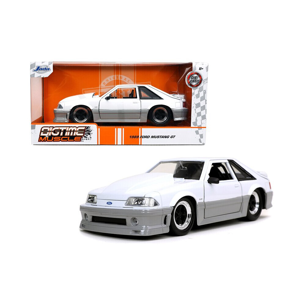 Jada 1989 Ford Mustang GT 5.0 White and Gray \Bigtime Muscle\" 1/24 Diecast Model Car by Jada"