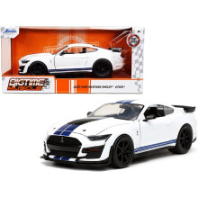 Jada 2020 Ford Mustang Shelby GT500 White with Blue Stripes \Bigtime Muscle\" 1/24 Diecast Model Car by Jada"