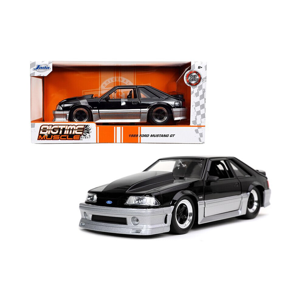 Jada 1989 Ford Mustang GT 5.0 Black and Silver \Bigtime Muscle\" 1/24 Diecast Model Car by Jada"