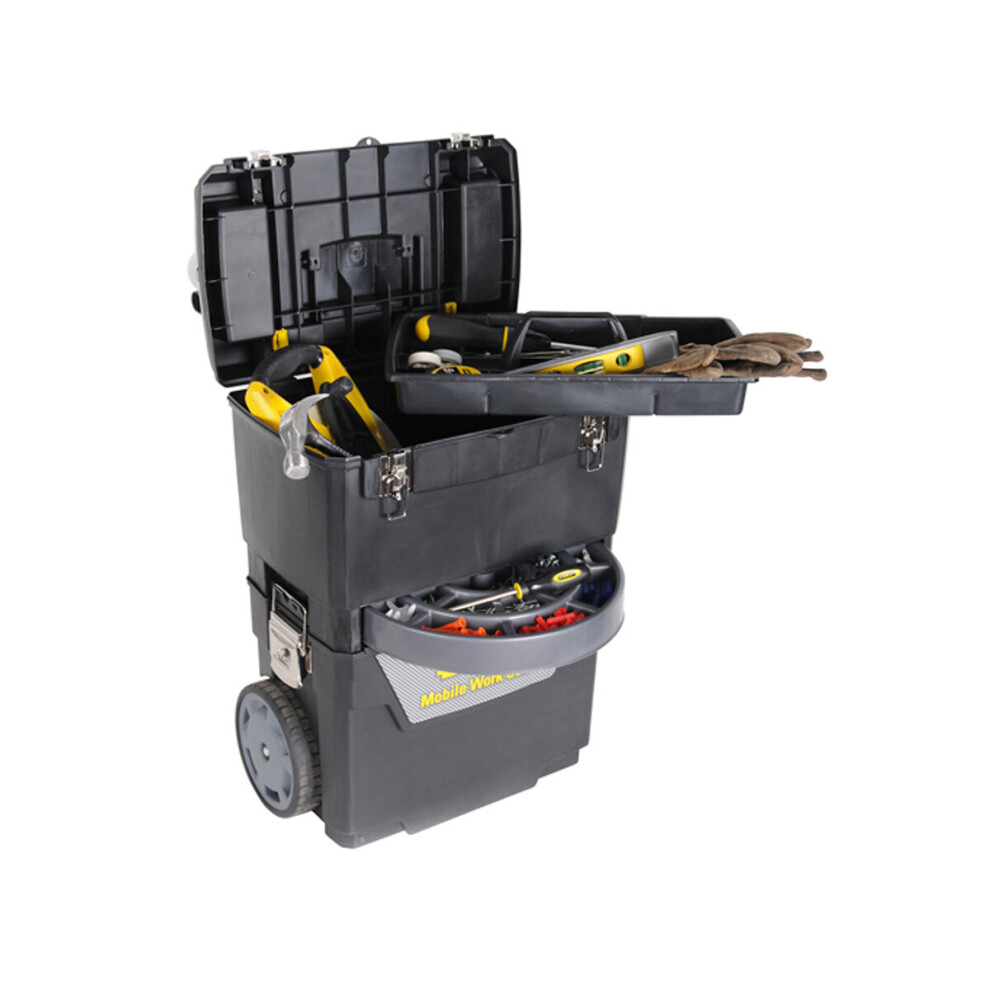 Stanley Mobile Work Centre 4 Compartment Black With Wheels 38.7L Capacity Tool Box